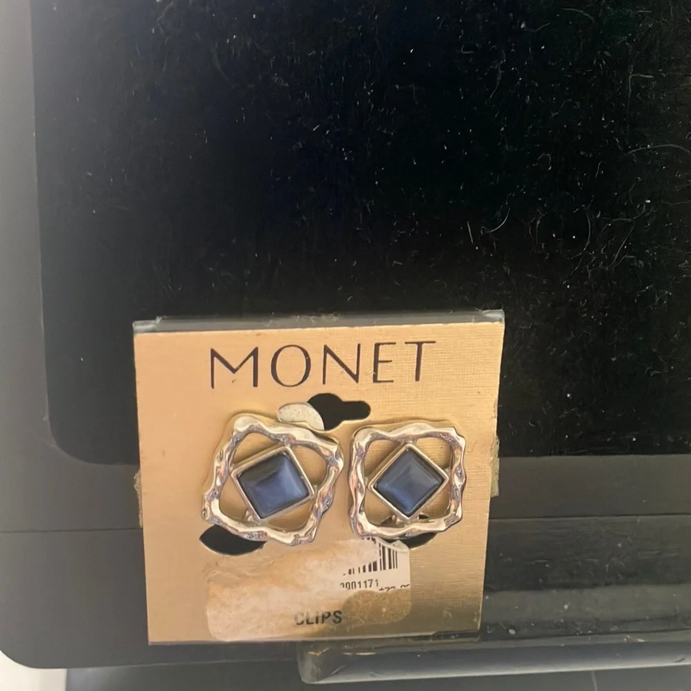 Monet Gold and Blue Clip Earrings